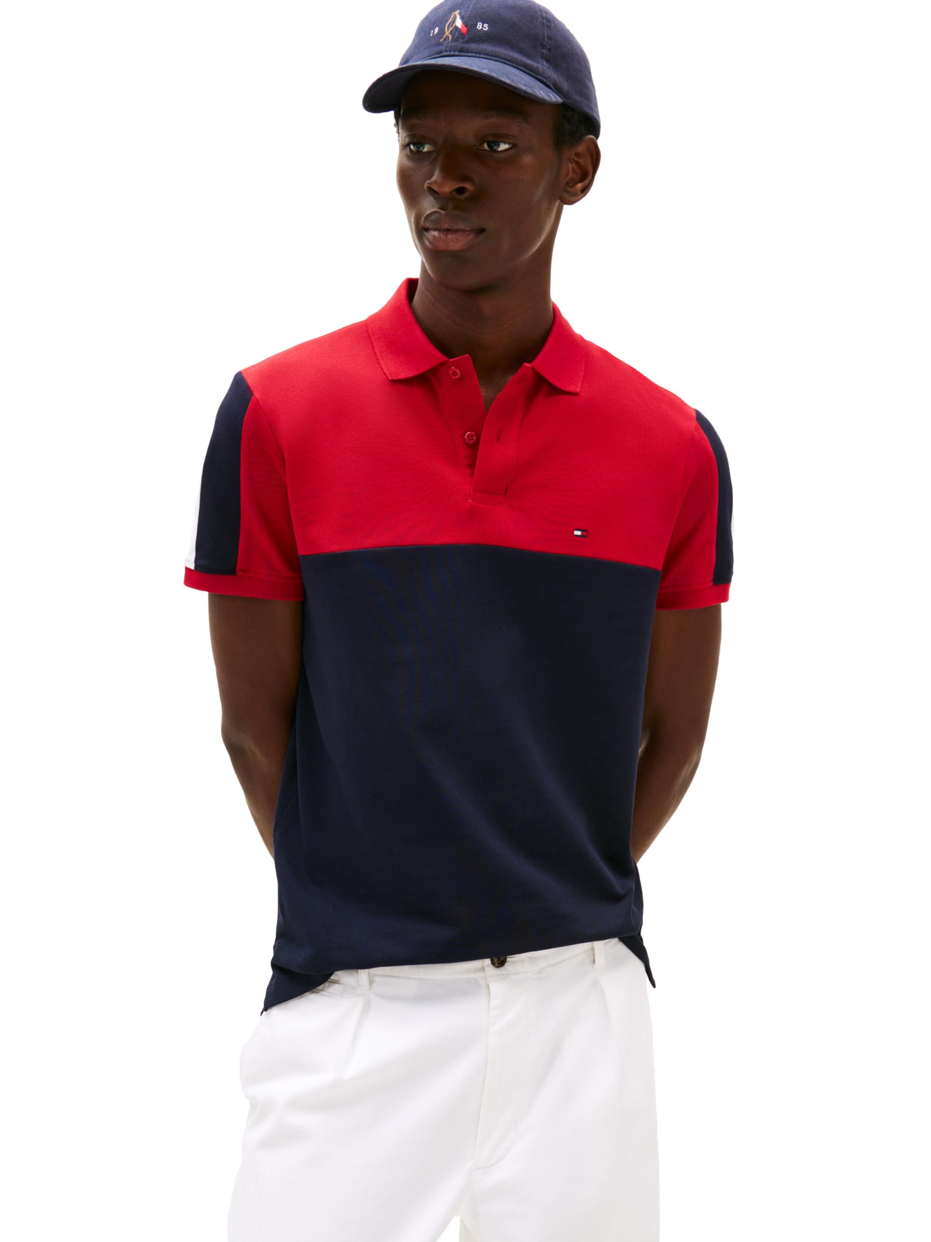 Tommy Hilfiger Men’s Colorblock Regular Short Sleeve Polo, Desert Sky XX-Large