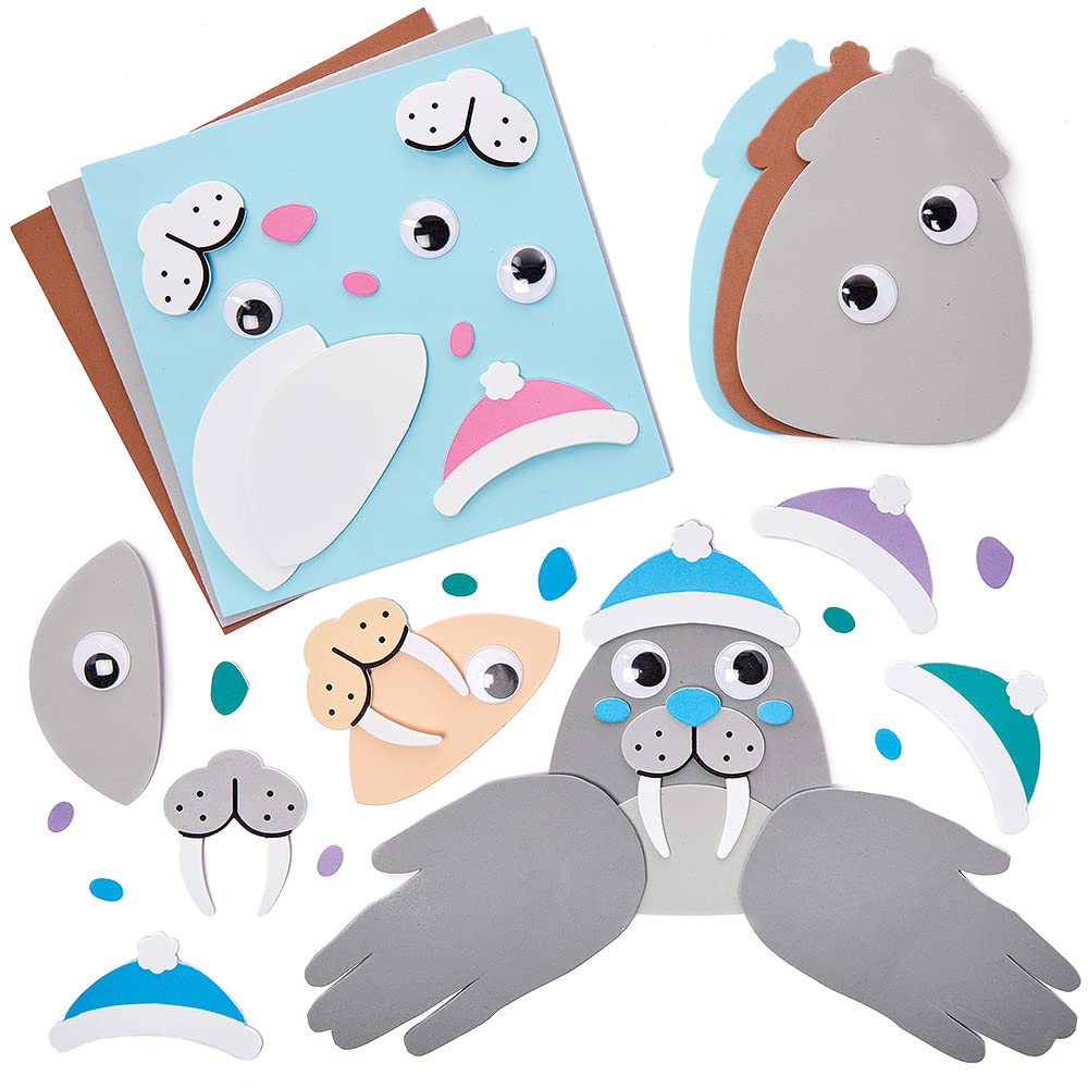 Baker Ross FX353 Seal and Walrus Handprint Decoration Kits - Pack of 4, Kids Winter Craft Kit, Foam Arts and Crafts Christmas Decorations