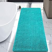 LOCHAS Luxury Bathroom Rug Teal Bath Mat Runner 24 x 60 Inch, Shaggy Washable Non Slip Bath Rugs for Bathroom Shower, Soft Plush Chenille Absorbent Carpets Mats, Teal Blue