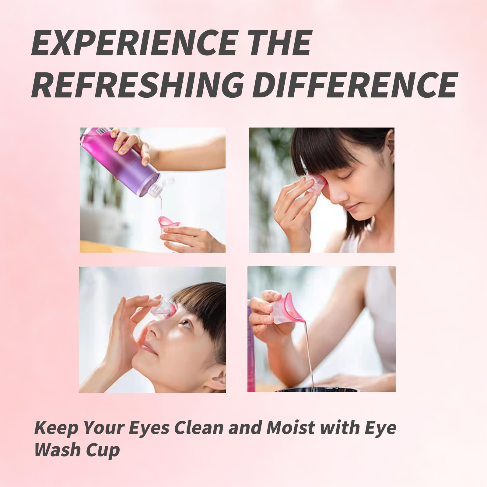 BRBASAP Eye Wash Cup 4Pack Eye Wash Kit Bath Kit Silicone Eyelash Lid Care for Tired Dry Eyes Effective Eye Cleaner Solution with Storage Container Soothing Tired Eyes (Blue and Pink)