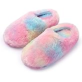 Girls Plush Faux Fur Slip on House Slippers Clog with Memory Foam - Bedroom Slippers Outdoor Indoor Faux Fur Lined