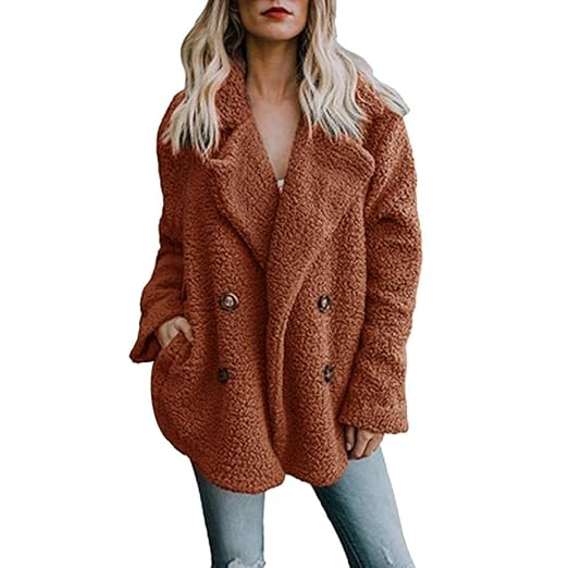 MEIbax Damen Warme Künstliche Wollmantel Jacke Revers Winter Plüschjacke Loose Faux Für Fleecemantel