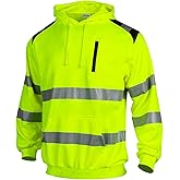 Sicalobo Men's High Visibility Safety Hoodie,ANSI Class 3 Reflective Work Pullover,Hi Vis Construction Hooded Jumper