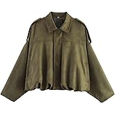 Oulivey Women's Cropped Suede Bomber Jacket Long Sleeve Zipper Y2k Pilot Outerwear