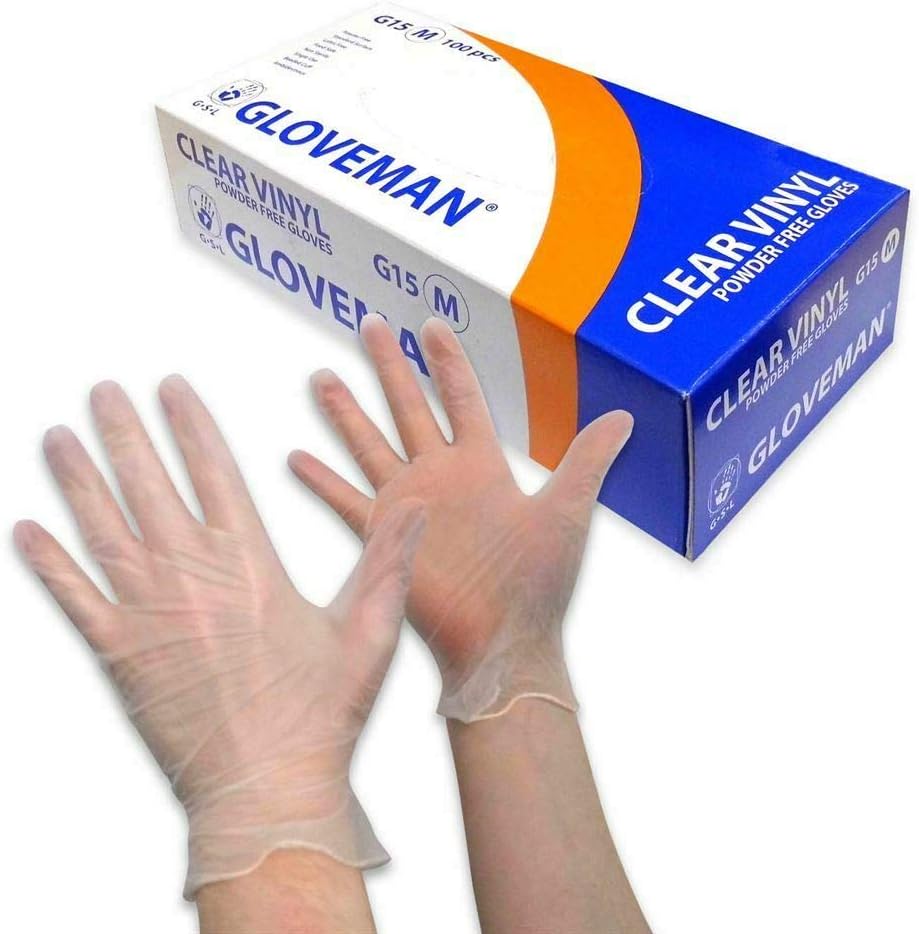 Gloveman Clear Vinyl Gloves Medium – Disposable Powder-Free Latex-Free 100
