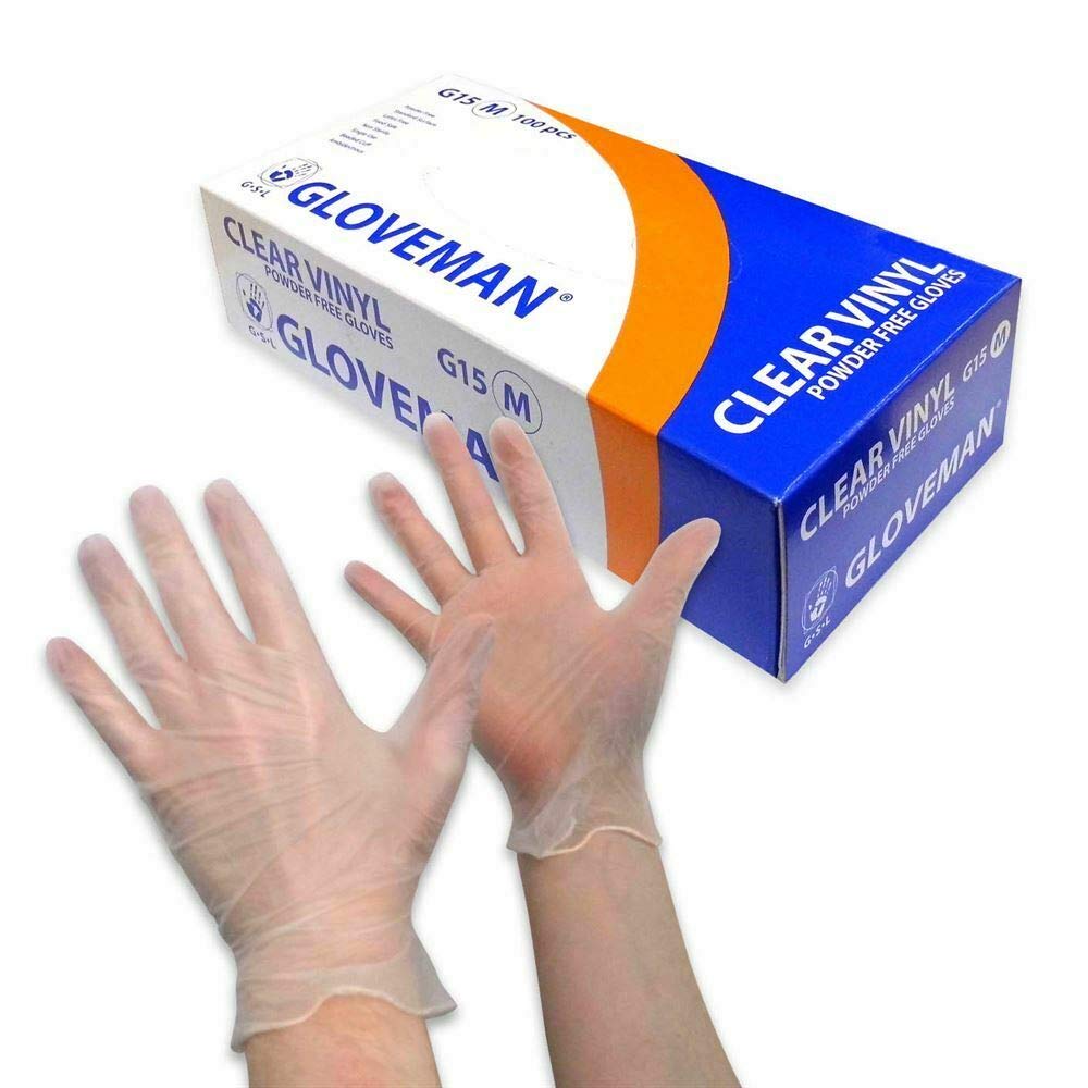 Gloveman Clear Vinyl Gloves Medium – Disposable Powder-Free Gloves (Box of 100) – Latex-Free for Food Prep, Cleaning & Hygiene