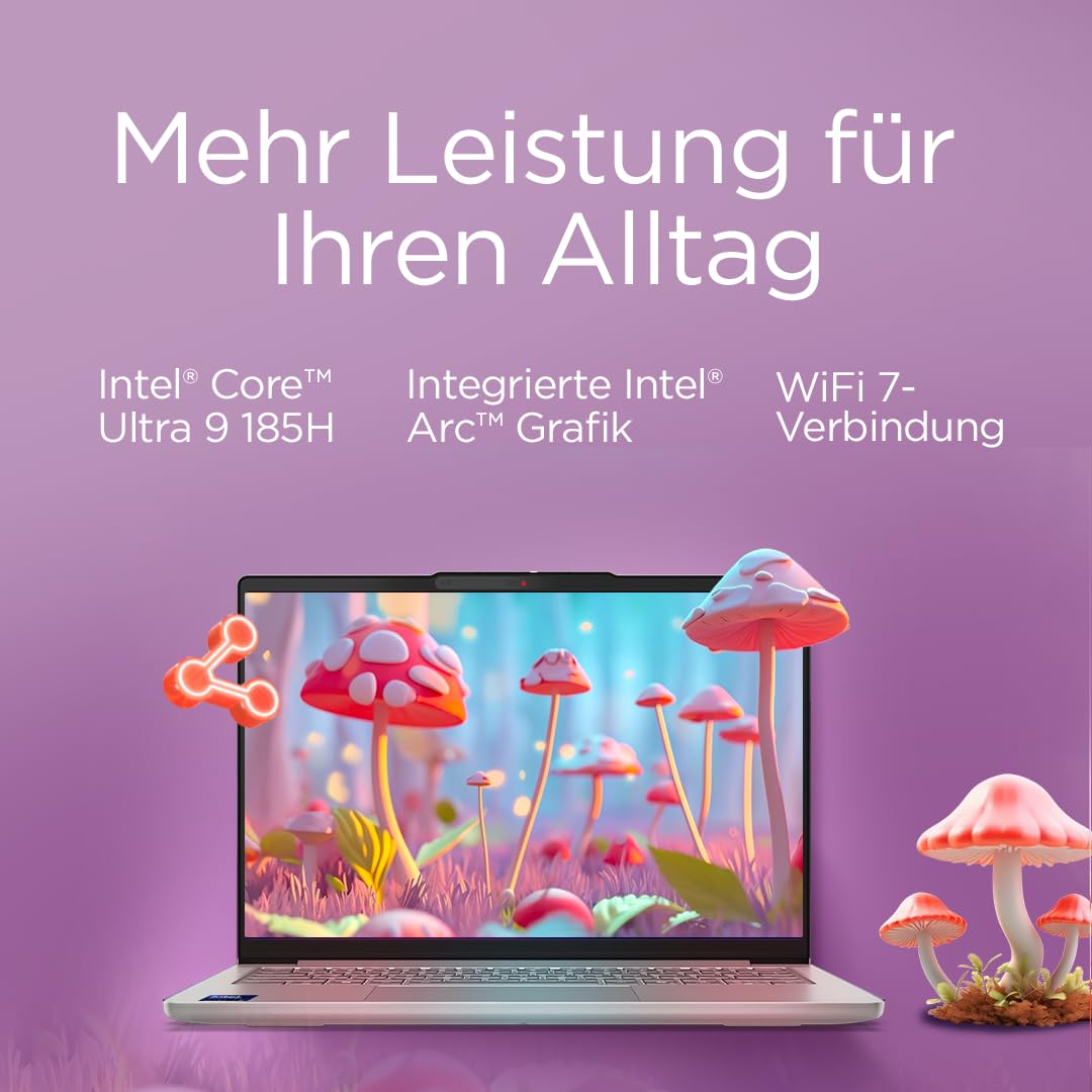 Lenovo IdeaPad Slim 5i Laptop | Copilot+ PC | 14" WUXGA OLED Display | Intel Core Ultra 9 185H | 1TB SSD | 32GB RAM | Intel Arc Grafik | QWERTZ | Beleuchtet | Win11 | Grau | 3 Monate Premium Care 5