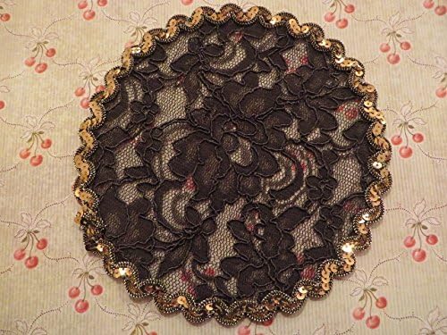 Handmade Brown Lace Doily Head Cover with Gold Sequins Trim (with Decorative Bobby Pin)