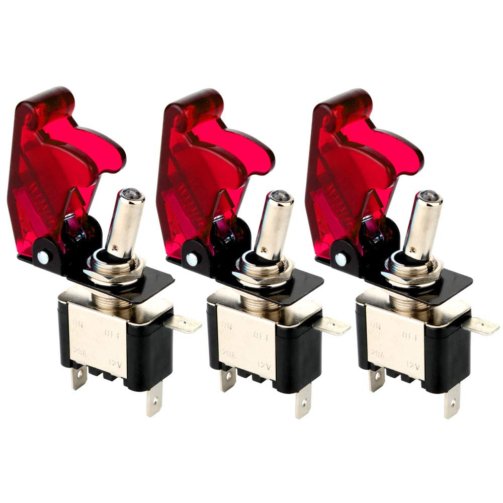 Gebildet 3 Piece Rocker Switch DC12V-24V 20A with Waterproof Cap + Red LED SPST Metal Lever Switch, On/Off 2 Positions 3 Pins, Used for Car Auto Truck Boat