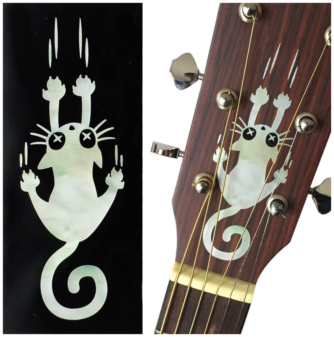 Inlay Sticker for Guitars & Bass - Ripping Slipping Cat - White Pearl