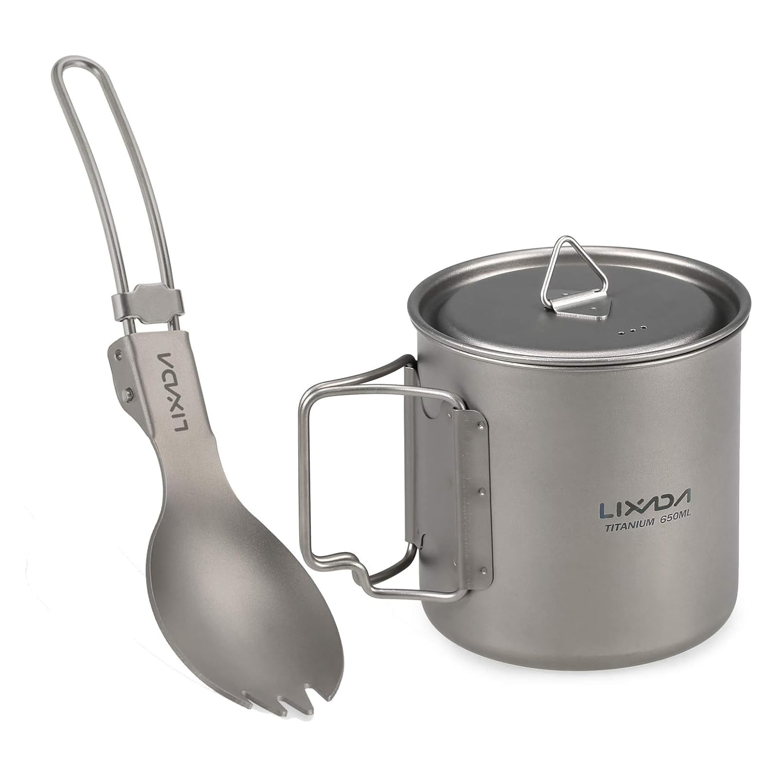 Lixada 300ML / 350ML / 550ML / 650ML Cookware Set Ultralight Titanium Cup with Dinner Folding Spork Tableware for Camping Hiking Hiking