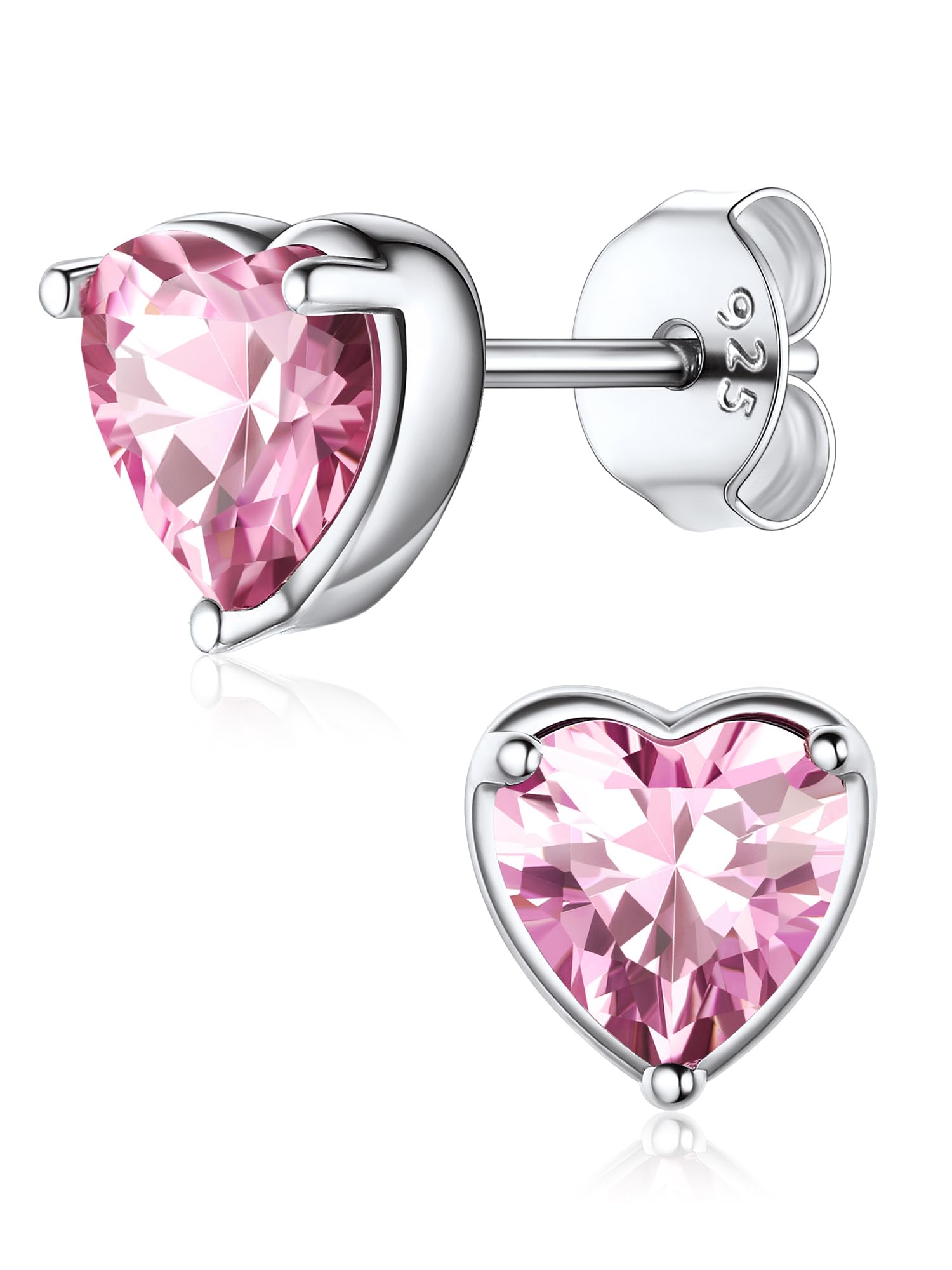 ChicSilver 925 Sterling Silver Heart Birthstone Earrings For Women October Pink Gemstone Jewelry Earring Studs — image 1