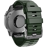 ANCOOL Compatible with Fenix 6X/7X Band 26mm Quickfit Soft Silicone Watch Band Replacement for Fenix 5X/Fenix 8 51mm/Fenix 5X Plus/Fenix 3/Fenix 6X Pro/Descent Descent MK2i Smartwatches (Olive Green)