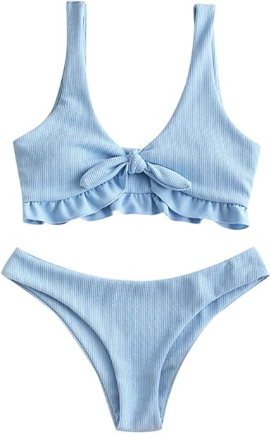blue ruffle bathing suit