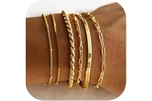 Florideco Gold Bracelets for Women Waterproof 14K Gold Plated Bracelet Stack Set Non Tarnish Trendy Thin Dainty Stackable Cuban Link Paperclip Chain Bracelet Pack Fashion Cute Jewelry Set