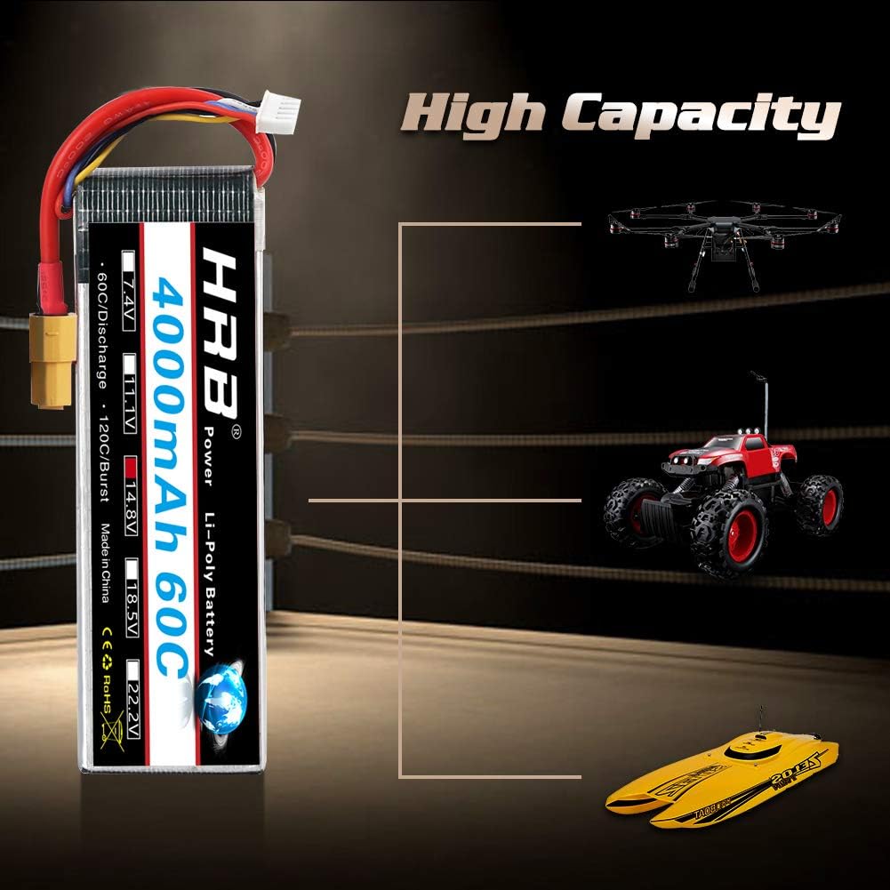 HRB 2PCS 4S Lipo Battery 14.8V 4000mAh 60C XT60 Connector A+ Grade Lipo Battery for RC Truggy Drone Boat Truck Multirotors Hexacopter Octocopters Airplane - Image 3