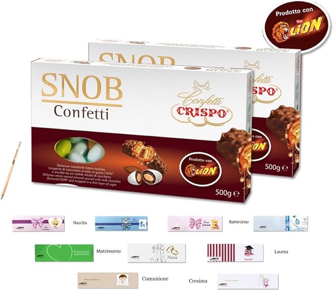 SNOB LION CONFETTI MULTICOLOR CRISPO 1 KG + 100 BIGLIETTINI BOMBONIERA
