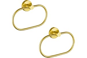Eolax Towel Ring for Bathroom, Towel Bar Hangers Wall Mount, Stainless Steel Hand Towel Holder, Modern Round Towel Hanger, Gold 2 Pack
