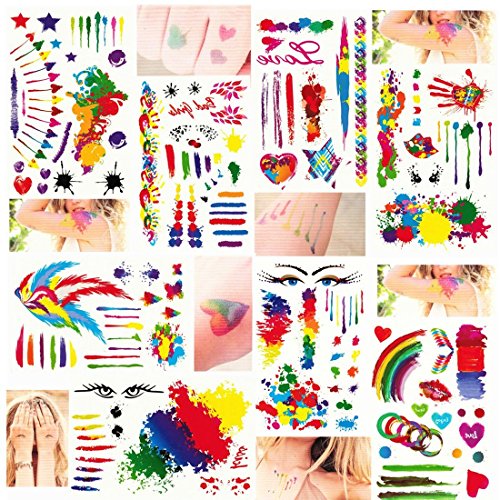 Ejiubas 2015 New Fashion Body Painting Tattoos Colorful Rainbow/ Lip/ Arrow/ Fireworks Pattern, Random 2 SET