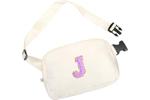 SANBADA Belt Bag Fanny Pack with Initial Letter Patch, Crossbody Bags for Teen Adult Girl Women, Personalized Gifts for 8 9 10 11 12 13 Year Old Girl, Fashion Waist Packs, Birthday Gift Idea, White J