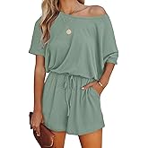 Lacozy Women's 2026 Summer Short Sleeve Off The Shoulder Rompers Casual Shorts One Piece Overall Jumpsuits Dressy