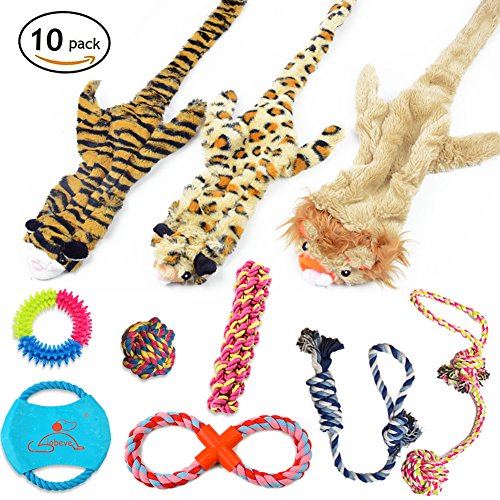 Lobeve Dog Toys Gift Set,Variety No Stuffing Squeaky Plush Dog Toy and Cotton Rope Puppy Toys Bundle for Medium to Small Doggie-New