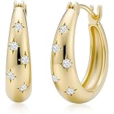 Gold Hoop Earrings for Women 14K Gold Earrings for Women Hoop Earring for Women Hoops with Cubic Zirconia Star Design Radiating Enchanting Sparkle Chunky Hoops Earring for Women Trendy 23mm