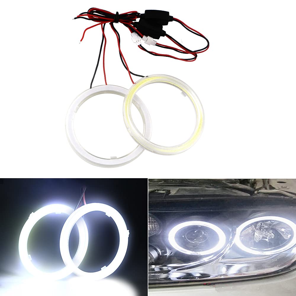 Qasim 1-Pair White 60MM 45SMD COB LED Halo Ring Angel Eyes Led Headlight Warning Lamps with Lampshade Cover 12V 24V