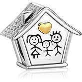 Luluadorn Happy Family Charm for Bracelets Bead Gold Heart House Women Daughter Mom Dad Brother Sister Son Compatible with Pandora Charm Bracelet