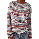 Dearetro Retro Fair Isle Knit Sweater, Loose-Fitting Fall/Winter Vintage Casual Pullover