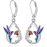 Hummingbird Earrings for Women Sterling Silver Blue Purple Hummingbirds Dangle Earrings Bird Jewelry Charm Valentine's day Gifts for Christmas Mothers Day