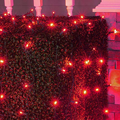 Set of 100 LED Red Net Lights - Christmas Net Lights, Outdoor Christmas Decorations, Green Wire (4 x 6 ft, 5mm Lights, Red)