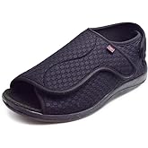 W&LESVAGO Extra Wide Open toe Diabetic Sandals for Men, Adjustable Width Edema Shoes, Comfortable Men Slippers for Elderly Swollen Feet