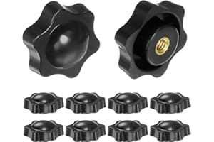 HARFINGTON 10pcs Star Knobs 1/4-20 Female Thread 38mm Head Plastic Non-Through Hole Brass Screw-in Clamping Handles Threaded Hand Knobs, Black