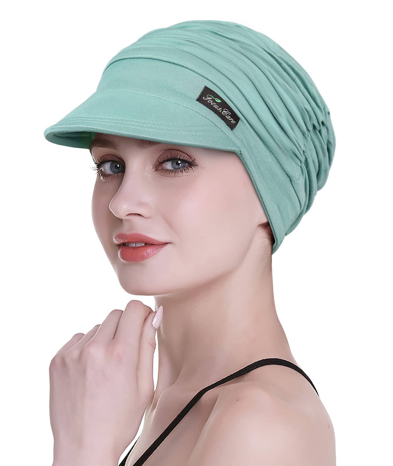 Bamboo Baseball Cap for Chemotherapy Women Easy Wear Head Cover for Patients Hair Loss Classic Cotton Cap Medical Gifts Lake-Green