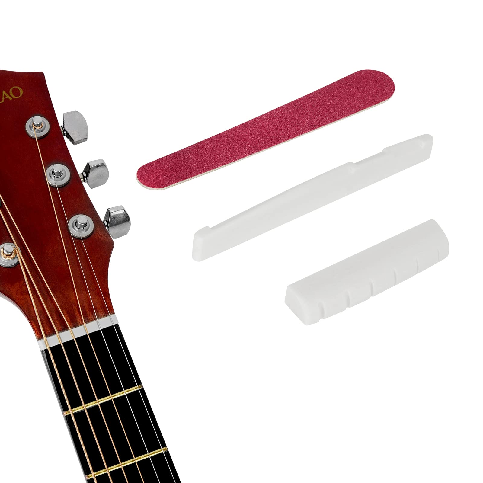 Musiin Guitar Bone Nut and Saddle Set - 6 String Acoustic Guitar Bone Bridge Saddle and Nut Made of Real Bone for Acoustic Folk Guitar