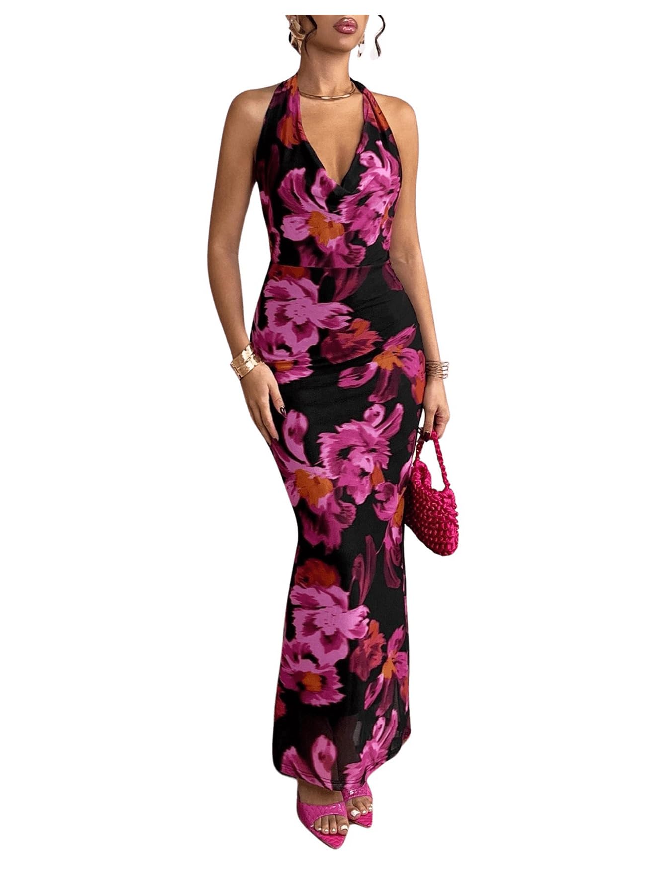 SOLY HUX Women's Floral Halter Crop Top & Skirt 2 Piece Set - Summer Vacation Beach Outfit