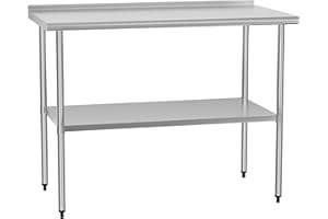 Chingoo Stainless Steel Table 24 x 48 Inches Metal Prep Table with Backsplash & Adjustable Undershelf, Stainless Table for Commercial Kitchen, Outdoor, Restaurant, Hotel & Garage