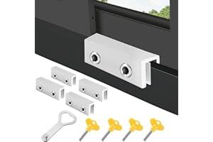 BLHLA 4 Sets Sliding Window Locks for Up and Down Windows with Key, Child Window Security Locks for Vertical & Horizontal Sliding Windows & Doors, Adjustable Easy to Install Window Stoppers Security