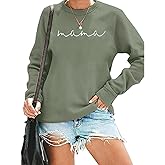 Women Lightweight Sweatshirt Tshirt Mama Letter Print Long Sleeve Casual Crewneck Pullover Tops
