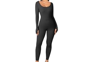 OQQ Women's Yoga Jumpsuits One Piece Ribbed Workout Rompers Long Sleeve Exercise Jumpsuits