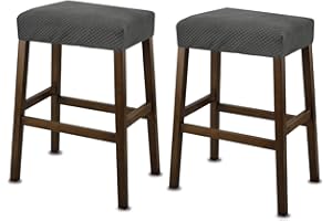 NeColorLife Stool Cover Rectangle,Stretch Waterproof Saddle Seat Covers for Counter Height and Kitchen Island Chairs, Vanity Bar Stool Cushion Protector,Light Gray, Pattern A,2 Pack