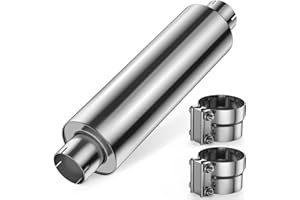 JY PERFORMANCE 4 Inch Inlet Diesel Muffler Exhaust with Clamp- 7" x 24" Body - 30" OAL - Straight Through - Stainless Steel - Welded On Resonator, Polished - TIG Welding