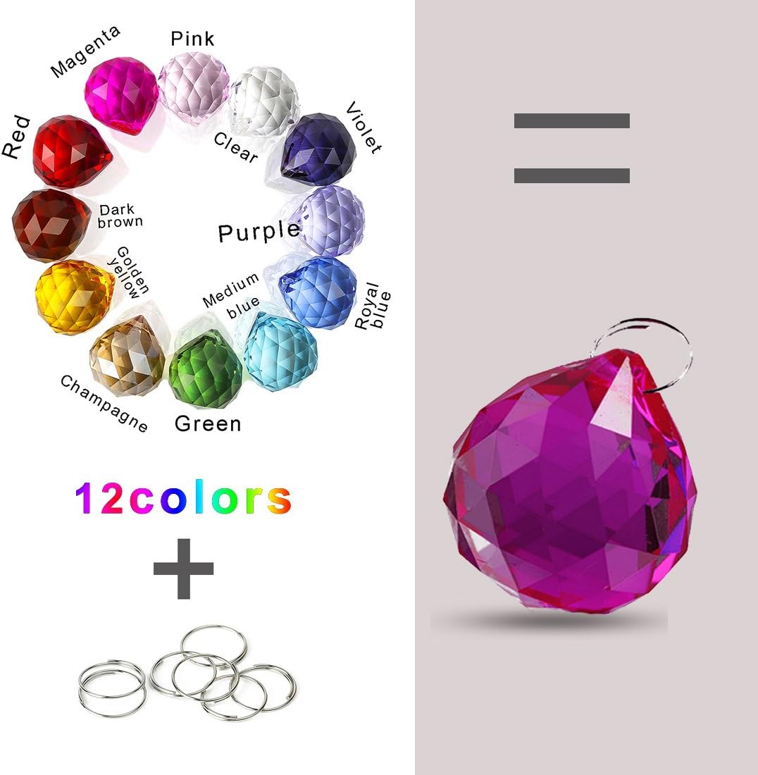 30mm Colorful Crystal Ball Prisms Glass Suncatcher Chandelier DIY Ornament Parts Decorations, pack of 12, Multi-color - 12pcs 30mm - Image 3
