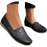Orthopedic Shoes for Women,Leather Flowers Arch Support Flats Slip On Loafers No Heel Round Toe Wide Width Lightweight Sneakers Walking Casual Dressy Vintage Outdoor Comfortable Shoe
