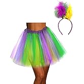 DAJOOEE Mardi Gras Tutu Adult 80s Costume for Women Teen Girls with Feather Headband Accessories