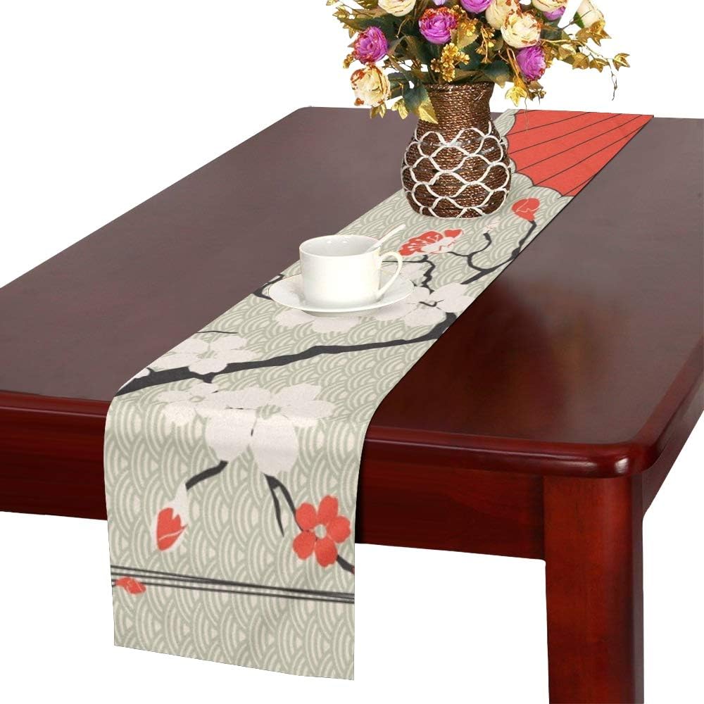 WHIOFE Japanese Umbrella Japanese Cherry Sakura Table Runner, Kitchen Dining Table Runner 16 X 72 Inch for Dinner Parties, Events, Decor