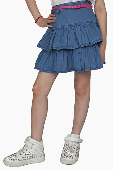 light blue denim skirt outfit