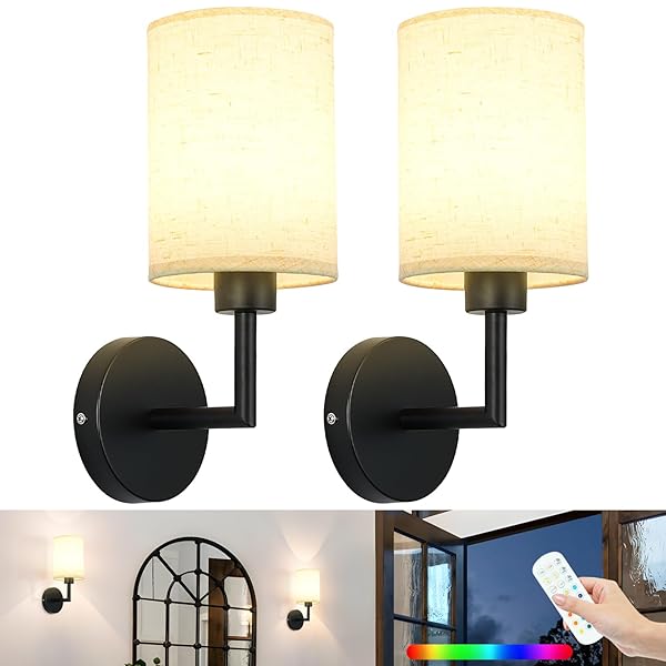 WODERDENG BATTERY OPERATED WALL SCONCE SET OF TWO,DIMMABLE...