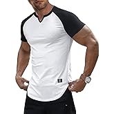 JMIERR Mens Muscle Slim T Shirts Texture V Neck Longline Henley Gym Workout Athletic Tee Shirt